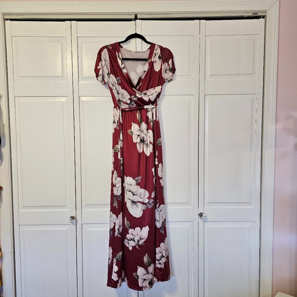 Kranda Womens Maxi Long Dress Summer Vintage Floral Print Short Sleeve